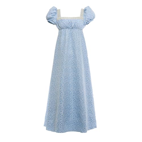 Mikan Tsumiki Regency Kleid Damen Empire-Taille Lange Regency Ära Kostüm Jane Austen Tea Party Viktorianisches Ballkleid, Blau, Groß von Mikan Tsumiki