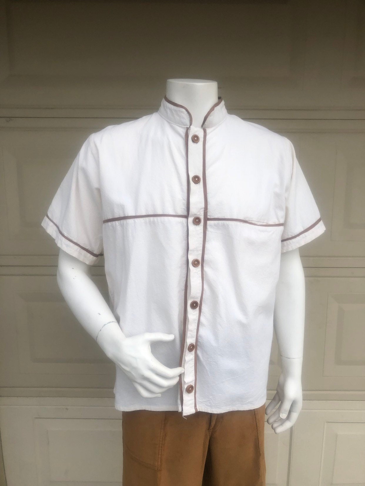 Vintage Herren Nehru Shirt Baumwolle Musselin Hippie-Hochzeit-Shirt Größe L Vintage Herren Nehru Shirt Baumwolle Musselin Hippie-Hochzeit-Shirt Größe L von MikesQualityVintage