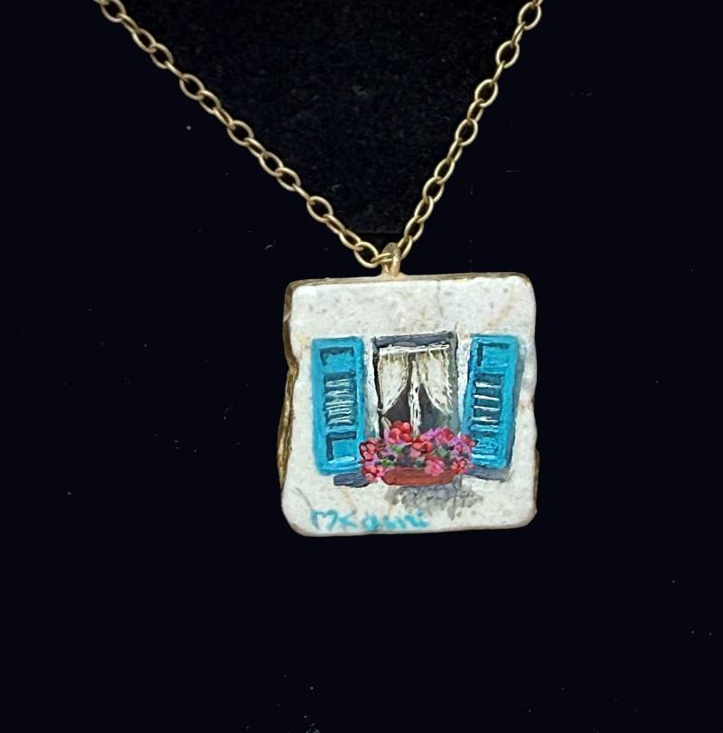 Jerusalem Stein Miniatur Ölgemälde Anhänger 24K Vergoldeter Schmuck Jerusalem Stein Miniatur Ölgemälde Anhänger 24K Vergoldeter Schmuck von MikiKarniFineArt