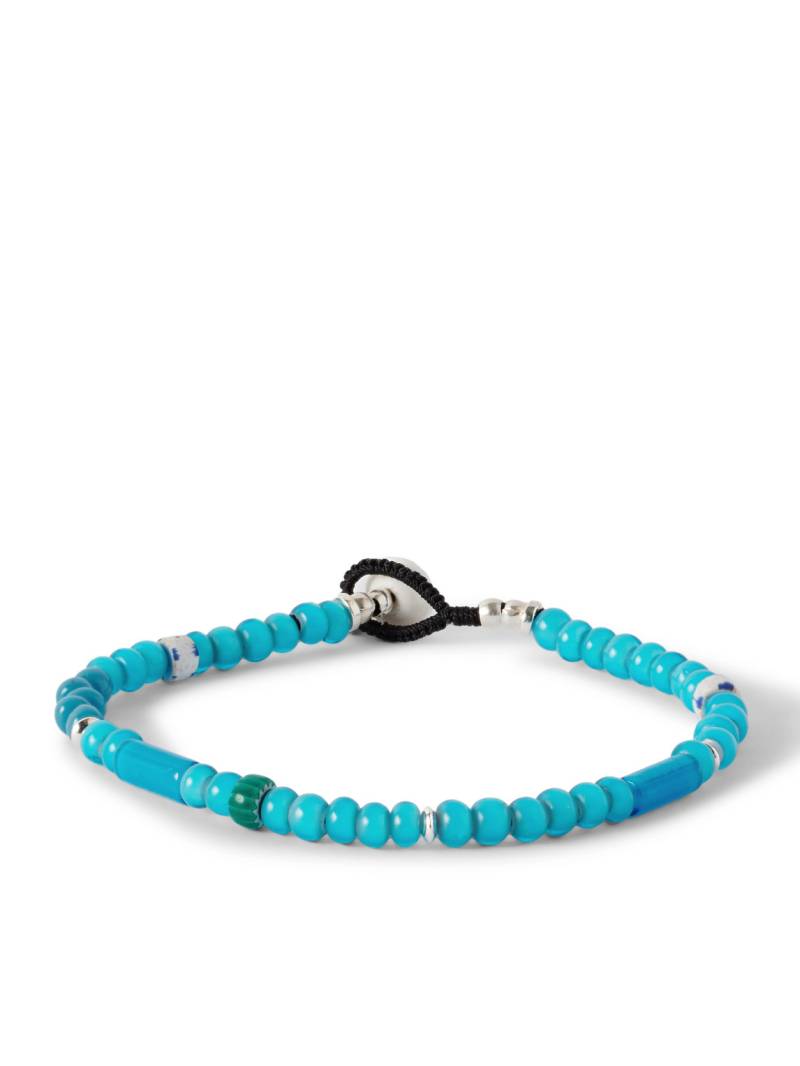 Mikia - Sterling Silver, Glass and Shell Beaded Bracelet - Men - Blue - M von Mikia