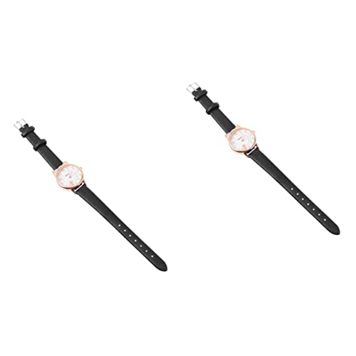 Mikikit Freizeituhr 2Pcs Freizeit Digital Freundin Schwarz Geburtstag Katze Dame Muster Mit Riemen Verstellbare Geschenke Armbanduhr Kätzchen Legierung Leder Design Business Mädchen von Mikikit