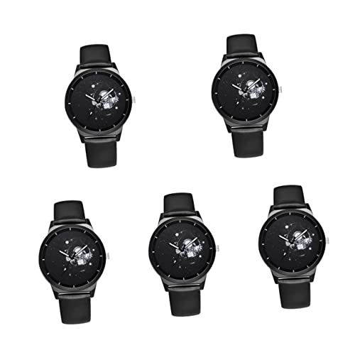 Mikikit Damenuhr 5 Stücke Damen Astronaut Geburtstag Elegant Damen Valentinstag Display Zifferblatt Handgelenk Paar Gürtel Schwarz Armband Damen Leder Dekorativ Mit Uhren- Armbänder Tag von Mikikit