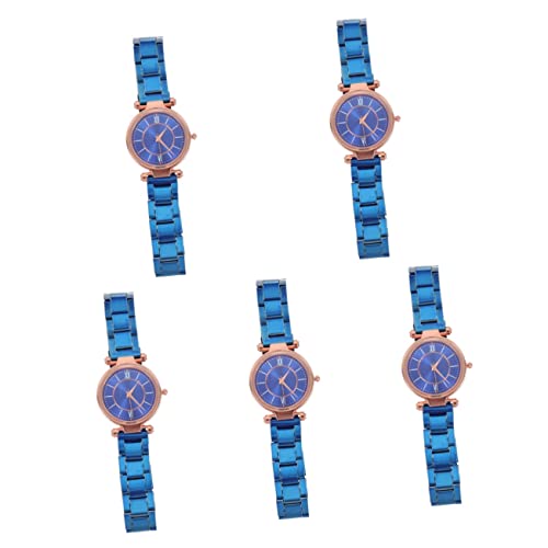 Mikikit Für Kinder Ansehen 5 Stücke Kinder Verstellbare Modische Stilvolle Dreihand Für Verzierung Studenten Edelstahl Blau Uhren Handgelenk Weibliche Zeit Geschenk Mädchen Zarte von Mikikit