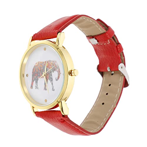 Mikikit Pflegeuhr 1 PC Uhr Cartoon Business Armband Elefant Geschenk Rot Dekoration Stylish Uhren Handgelenk Tribal Verstellbar Metall Männer Lederlegierung Für Mädchen Gürteluhr von Mikikit