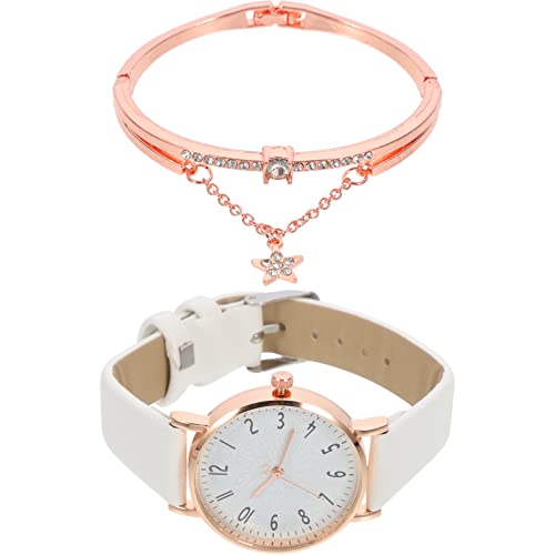 Mikikit 1 Satz Anschauen Elegante Uhr Armreifen Für Damen Elegante Damenuhr Tragbare Uhr Damenuhr Armbandset Exquisite Uhrenverzierung Uhren Für Fräulein Armbanduhr Gürtel Weiß Legierung von Mikikit