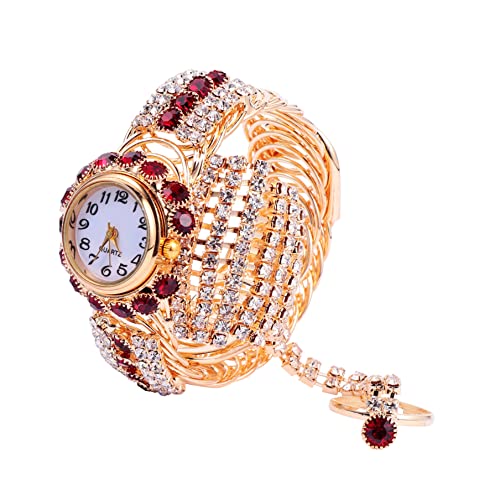 Mikikit 1 Stück Dame Schmuck Kristall Bewegung Diamanten Für Kette Mädchen Bling Uhr Rot Glänzend Armband Kreativ Mit Stilvollen Strasssteinen Legierung Mode Handgelenk von Mikikit