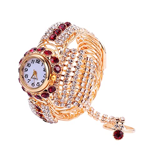 Mikikit 1 Stück Dekor Dame Schmuck Kristall Bewegung Diamanten Für Kette Mädchen Bling Uhr Rot Glänzend Armband Kreativ Mit Stilvollen Strasssteinen Legierung Mode Handgelenk von Mikikit