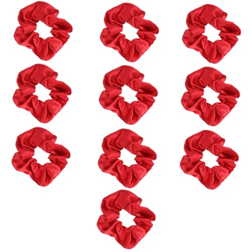 Mikikit 10 Stück Teiliges Rotes Haargummi Weihnachts Scrunchies Elastisch Dehnbar für Mädchen Modisches Satin Haarband für Lockiges und Glattes Haar Festhaltend und Stylisch für Ponytail von Mikikit