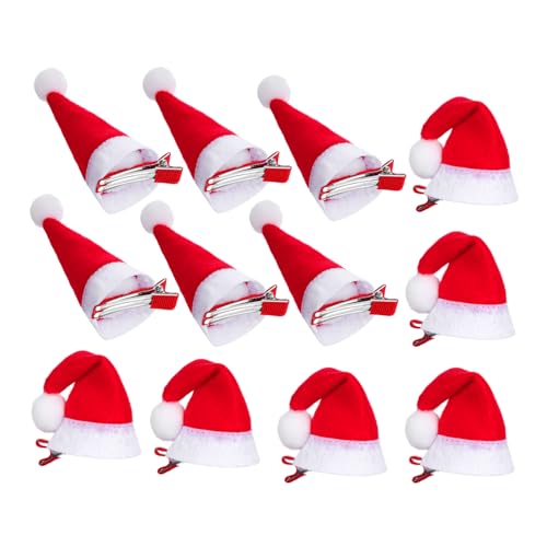 Mikikit 12 Stück Teiliges Weihnachtsmützen Haarclips Plüsch Haarschmuck Süße Xmas Haarspangen für Mädchen Sichere Haarklammern für Party Alltag und Karneval Passende Accessoires von Mikikit