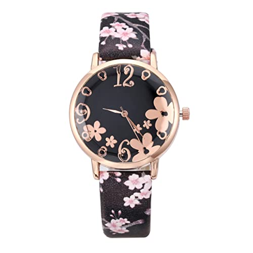 Mikikit 1stk Blumenuhr Pflaumenuhr Digitaluhren Für Damen Nummer Klassische Lederuhr Business-Armbanduhr Uhr Mit Römischen Ziffern Formelle Kleidung Fräulein Anzahl Riemen Pu-Material von Mikikit