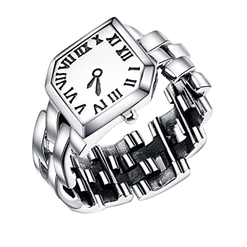 Mikikit Betrachten Ring Uhr Silber 1Pc Für Urlaub Ring Ringförmig Geschenke Uhr Geburtstag Graduierung Schmuck Dame Niedlich Ziffernblatt Herren Silber Verstellbar Vintage Gestaltet von Mikikit