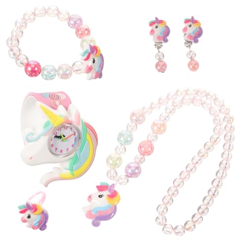 Mikikit 1Satz Schmuckset für Armband Halskette Ohrringen Ring Uhr Verstellbar Farbenfroh Perfektes für Kleine Prinzessinnen von Mikikit
