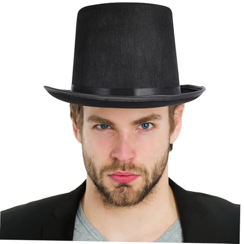 Mikikit 1stücke Schwarzer Filz-zaubererhut Für Halloween Hoher Gentleman-hut Kopfschmuck Für Kostümpartys Requisiten Aus Jazz-abdeckung Für Anlässe von Mikikit