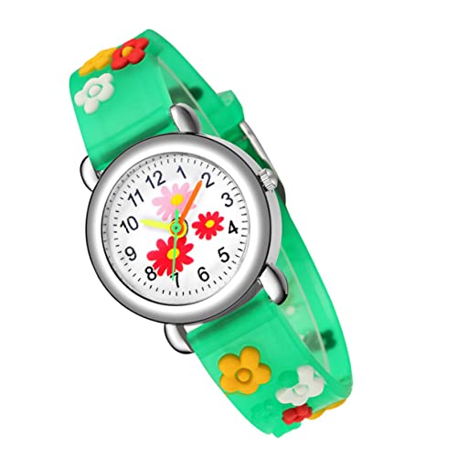 Mikikit 1stück Cartoon Armbanduhr Mit Blumenmuster Robuste Skulptur Für Jungen Und Mädchen Präzise Quarzbewegung Für Zeitverständnis Und Alltag Grünes Silikonarmband von Mikikit