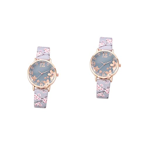 Mikikit 2stücke Damen-Armbanduhr Mit Pflaumenblütenmuster Quarzuhr Für Als Für Geburtstage Und Feiertage Komfortabel Und Langlebig von Mikikit