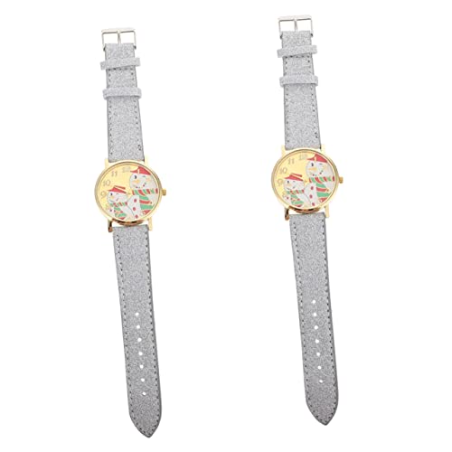 Mikikit 2 STK Weihnachtsschneemannuhr Uhren Mit Lederarmband Schneemannmusteruhr Weihnachtsarmbanduhr Schneemann Uhr Farbige Kinderuhr Geschenke Rostfreier Stahl Damen Karikatur Gürteluhr von Mikikit