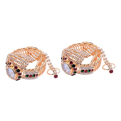 Mikikit 2stücke Damen Armbanduhr Mit Glitzersteinchen Quarz Uhr Für Modebewusste Stilvolles Design Für Shopping Und Besondere Anlässe Langlebig Und Zu Tragen von Mikikit