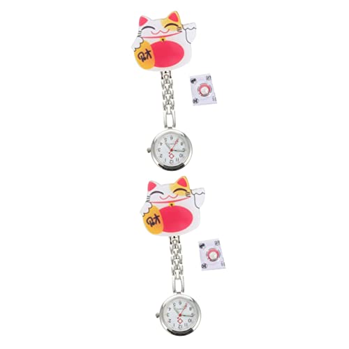 Mikikit 2 Sets Fob Hand Lovely Neko Pflege Geschenk Maneki Geschenke Tragbare Uhr Brust Student Uhren Muster Geburtstag Weihnachten Clip-Tasche Einziehbarer Clip von Mikikit