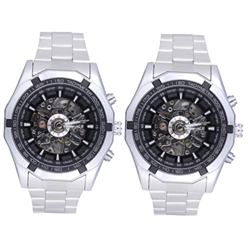 Mikikit 2 Stück 099 Männer Mechanische Uhr Mechanische Uhr Mit Rundem Zifferblatt Herren Armbanduhr Automatische Mechanische Uhr Männer Runden Mann Anschauen von Mikikit