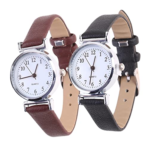 Mikikit Betrachten 2 Stück All-Match-Armband Für Damen Mit Schicker Uhr Datum Einfache Armbanduhr Dekor Weißes Leder Für Mode Elegantes Schwarzes Lesegerät Für Jede Freizeit Lederuhr von Mikikit