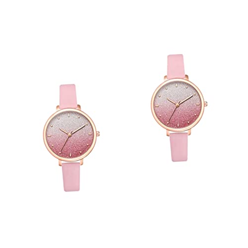 Mikikit 2stücke Damen Armbanduhr Mit Pu-Armband Quarz-Uhr Für Alltag Partys Und Schule Und Tragbar von Mikikit