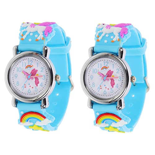 Mikikit 2 Stück Blau Kinder Mechanisch Studenten Bunt Mädchen Geburtstag Student Junge Mädchen Cartoon Dekoratives Silikon Für Reizende Entzückende Handgelenk Muster Uhr Jungen von Mikikit