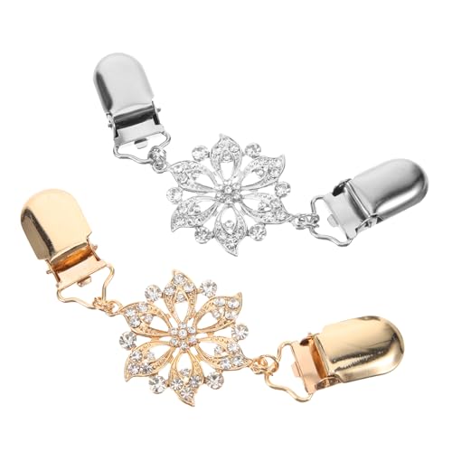 Mikikit 2 Stück Cardigan Clip Teilig mit Hohlem Blumenmuster und Funkelnden Strasssteinen Broschen für Damen Vielseitige Strickjacken und Schal Verschlüsse in Gold und Silber von Mikikit