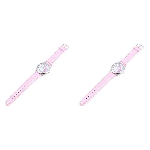 Mikikit Betrachten Modeuhr 2 Stück Einhorn Leder Uhr Dekoration Baby Muster Rosa Armband Armbanduhr Kinder Armbanduhr von Mikikit