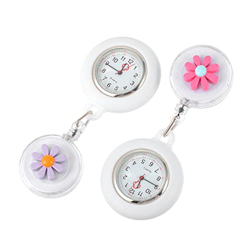 Mikikit 2st Taschenuhr Hängende Uhr Brustuhr des Arztes Schlüsselanhänger Uhr Fob Ansteckuhr Glas Zeitliche Koordinierung Kleines Gänseblümchen Fräulein von Mikikit