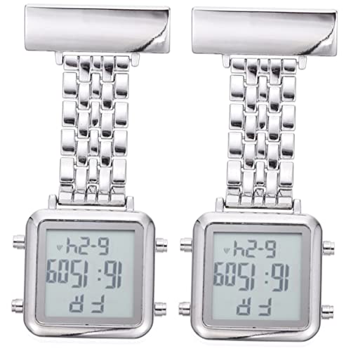 Mikikit Pflegeuhr Digital Krankenschwesteruhr Digital Taschenuhr 2 Stück -klipp Silberfarben Mit Arzt Entzückend Nachtleuchtend Weihnachten Metall e Uhr Stoppuhr Clip Einfach Sanitäter Revers von Mikikit