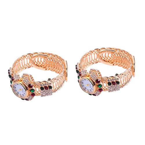 Mikikit Armbanduhr 2 Stück Kreative Japan-Strasssteine ​​Edelstein Diamant Mode Weiblicher Riemen Stilvolle Frau Luxuslegierung Elegante Praktische -Strass-Uhren - Geschenk Mädchen - von Mikikit
