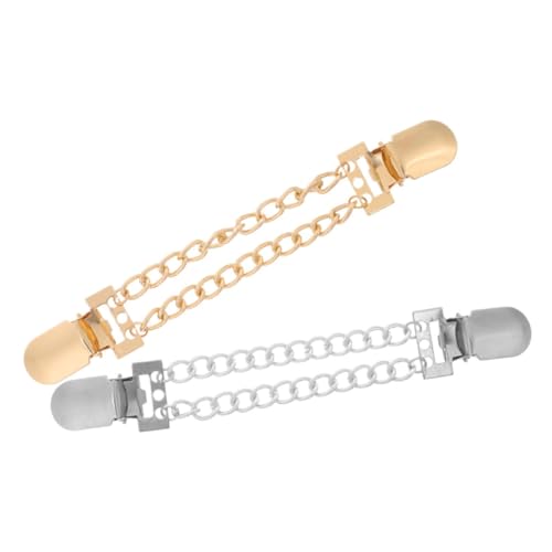Mikikit 2 Stück Metal Chain Cardigan Clips Leichte Robuste Damen Broschen für Pullover Kleider Schals Vielseitige Strickjacken Spangen in Gold und Silber Mode Accessoire von Mikikit