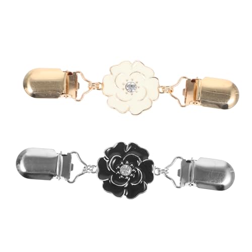 Mikikit 2 Stück Metal Sweater Clips Damen Strickjackenclips Blumenbrosche Mehrzweck Cardigan Schalclip Kragenclip in Weiß und Schwarz für Vielseitige Outfitgestaltung von Mikikit