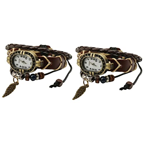 Mikikit 2 STK Uhr Mit Perlenarmband Armreifen Für Damen Kreative Uhr Mehrschichtiges Lederarmband Retro-lederarmband Freizeituhr Aus Leder Herrenuhren Legierung Anschauen Mann Armbanduhr von Mikikit