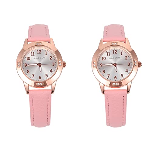 Mikikit 2stücke wasserdichte Damen Armbanduhr Für Mädchen Und Stilvolle Quarzuhr Mit Rosa Lederarmband Für Schule Und Alltag von Mikikit