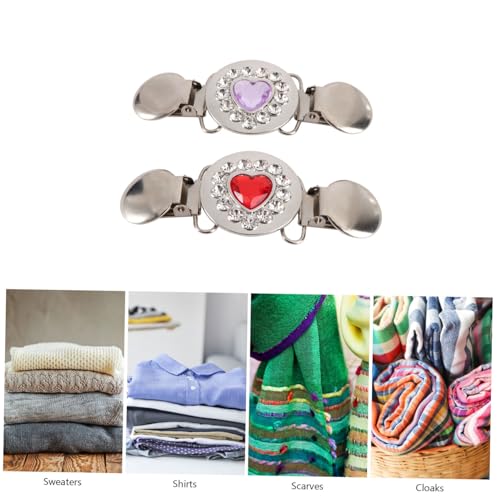 Mikikit 2 Stück Rhinestone Broschen Teilig Cardigan Clip mit Duckbill Verschluss Strickjacken Schal Schmuck in Rot und Kragenklemme für Damenkleidung Eleganter Pullover und Mantelhalter von Mikikit