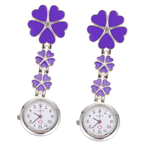 Mikikit 2 Stück Schicke Büro-Kleeblatt-Mini-Damen-Edelstahl-Uhr Mit Einziehbarem Design – Kleeblatt-Silikon-Druckknopf Niedlich Zum Aufhängen Für Stahluhren – Liebesfrauen-Geschenk von Mikikit