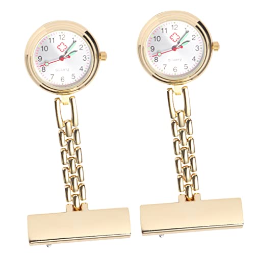 Mikikit 2 Stück Taschenziffernstift Gold Uhrwerk Uhren Arabisch Pflege Sanitäter – Brosche Zum Aufhängen Für Rose Modische Dame Krankenschwestern Revers Damenuhr Arzt Tunika von Mikikit