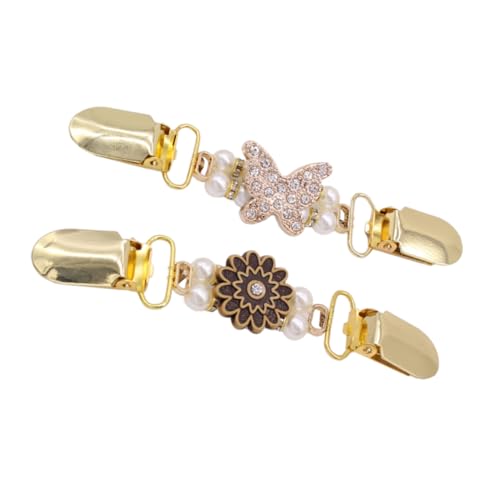 Mikikit 2 Stück Teiliges Damen Pullover Clips aus Hochwertiger Zinklegierung Vintage Broschen mit Perlen Vielseitige Strickjacken und Schal Klemmen zum Fixieren und Dekorieren von Mikikit