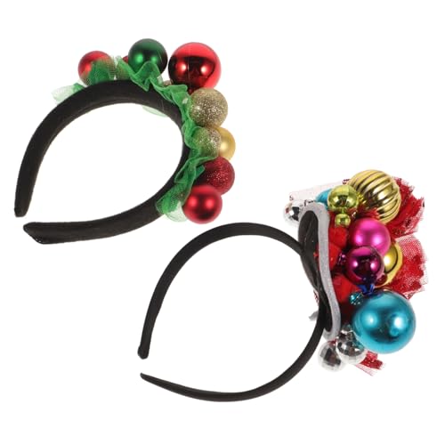 Mikikit 2 Stück Teiliges Weihnachts Haarreifen mit Glocken Farblich Assortiert Festliches Stirnband für Damen und Leichter Bequemer Haarschmuck für Weihnachtsfeiern und Festtage von Mikikit