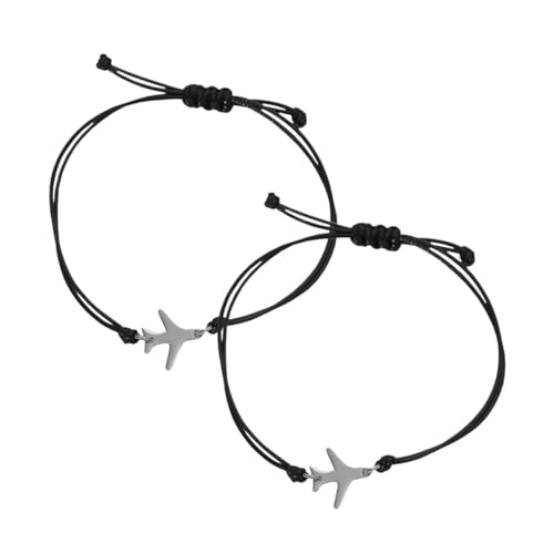 Mikikit 2 Stück Verstellbares Flugzeug Armband Handgefertigte Geflochtene Freundschaftsarmbänder Schwarzem Seil für Herren und Damen Eleganter Minimalistischer Stil Reiseaccessoire von Mikikit