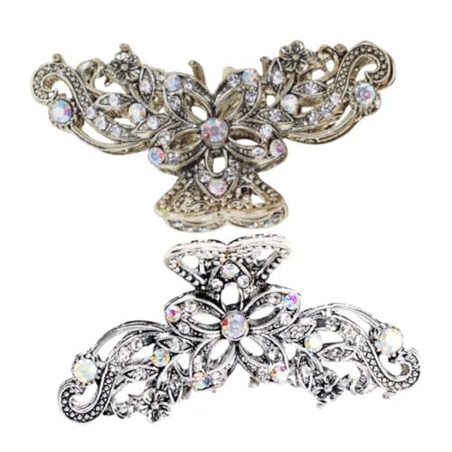 Mikikit 2 Stück Vintage Haarklammern Strass Haarspangen Mit Rutschfestem Mechanismus Für Frauen Und Mädchen Glitzernde Krallenklammern Für Hochzeiten Und Partys in Silber Und Gold von Mikikit
