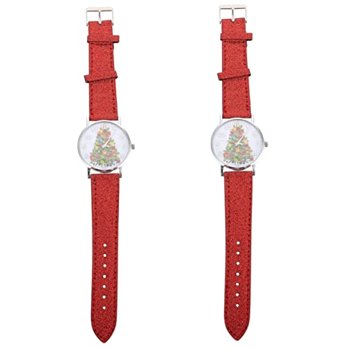 Mikikit 2 Stücke Chic Frauen Uhr Weihnachten Muster Armbanduhr Modische Dekorative Studenten Uhr von Mikikit
