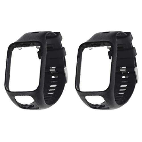 Mikikit 2stücke Silicone Watch Band Schwarz Kompatibel Mit Tomtom Runner Spark Spark Und Golfer Ergonomisches Verstellbares Und Komfortables Armband Für Sport Und Fitness von Mikikit