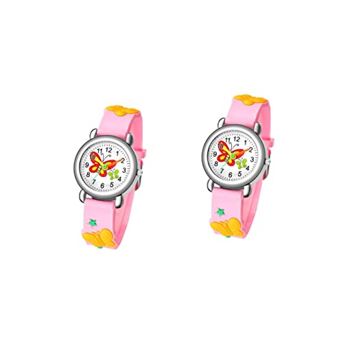 Mikikit 2stücke Cartoon Mädchen Quartz Uhr Mit Butterflügel-Muster Langlebiges Armband Für Mädchen Und Jungen Stilvolle Und Präzise Armbanduhr Für Schüler von Mikikit