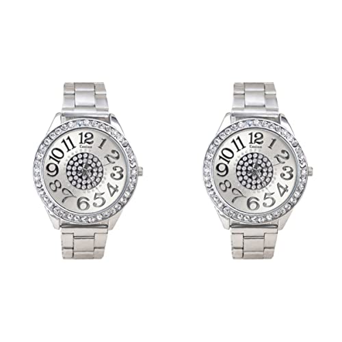 Mikikit 2stücke Damen Armbanduhr Mit Edelstahlarmband Quarzuhr Für Mädchen Und Vielseitig Für Alltag Und Besondere Anlässe Zufälliger Stil Silber von Mikikit