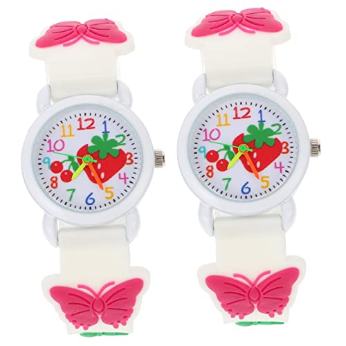 Mikikit 2st Kinderuhr Karikatur Entzückende Armbanduhr Für Mädchen Freizeituhr Für Kinder Geburtstagsgeschenk Für Mädchen Armbanduhr Für Kinder Beiläufig Kieselgel Weiß Quarzuhren 3D von Mikikit