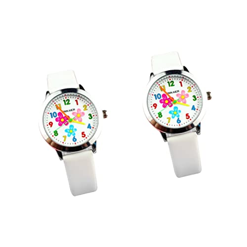 Mikikit 2stücke Blumenmuster Kinderuhr Kreative Quartz Armbanduhr Für Jungen Und Mädchen Perfektes Geburtstag Für Schüler Und Kleinkinder Weiß von Mikikit