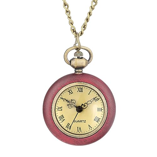 Mikikit Taschenuhr 2 Stücke Liebhaber Geschenke Mit Uhr Uhren Legierung Antike Redwood Geburtstag Römisch Stil Kette Weihnachten Für Ziffern Lang Damen Mechanisch Vintage Herrenuhren von Mikikit