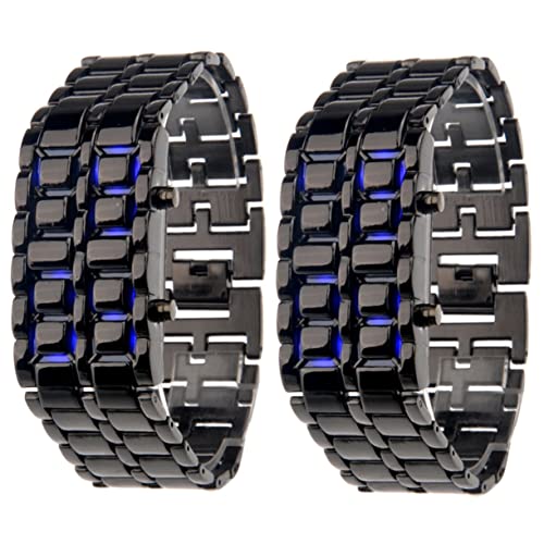 Mikikit Herrenuhr Fitnessuhr 2 Stücke Mode Für LED Digital Edelstahl Bildschirm Uhren Männer Handgelenk Licht Uhr Beständig Blau Armband Groß - LED Schwarzes Gesicht Herrenuhren von Mikikit